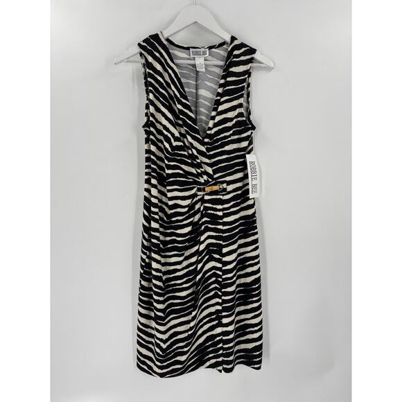 NWT Robbie Bee Vintage Dress Womens Medium Black White Zebra Striped Bamboo - Picture 1 of 13